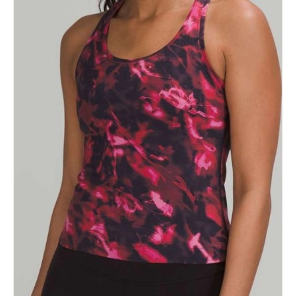 Lululemon Pink Black Intensity Pink Blossom Multi Racerback Tank Top Size 2